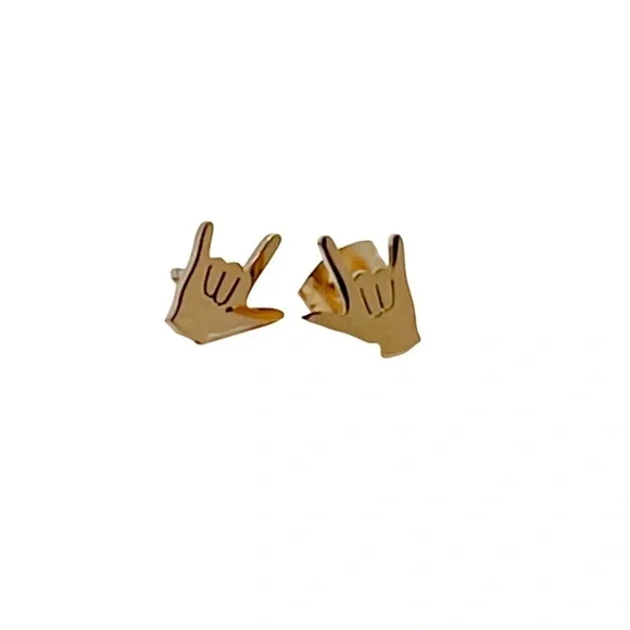 BOGO! I Love You hand sign Earrings in Gold color- Boutique NEW - Picture 2 of 4
